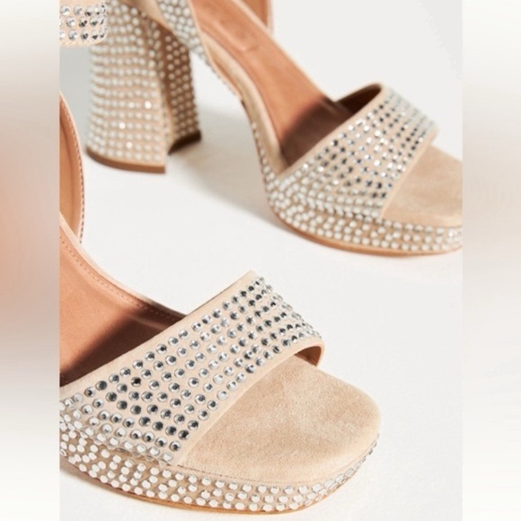 Anthropologie VICENZA Camurca Bege Diamond Gem Platform Sparkly High Heels Tan 7 - Picture 14 of 14